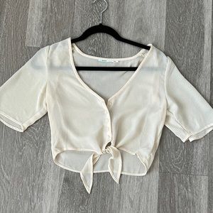 Urban Outfitters - Kimchi Blue Cream Sheer Tie Cropped Top